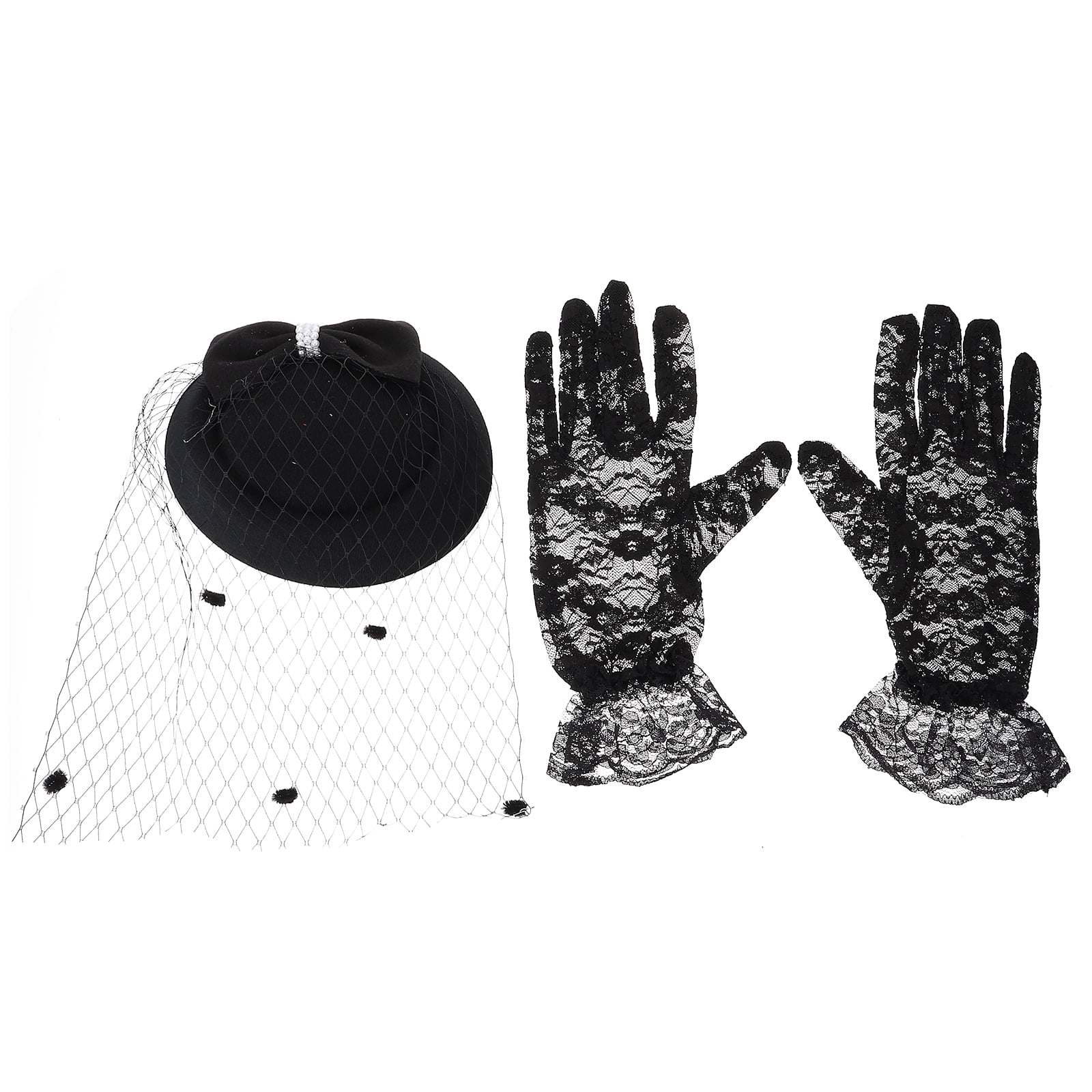 5-Piece Tea Party Set For Women – Fascinator Hat, Lace Gloves & Pearl Jewelry Set