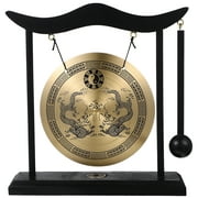Qumonin Vintage Brass Gong with Stand & Mallet - Feng Shui Desktop Decor