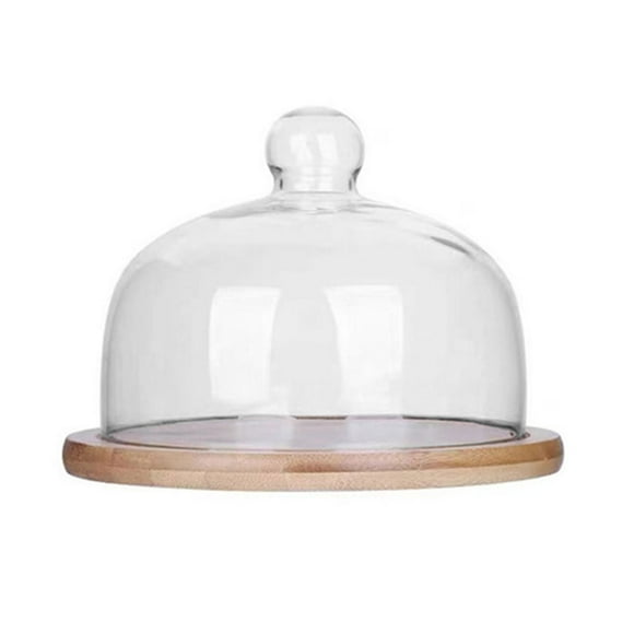 Qumonin Wooden Cake Stand with Glass Dome for Desserts and Snacks