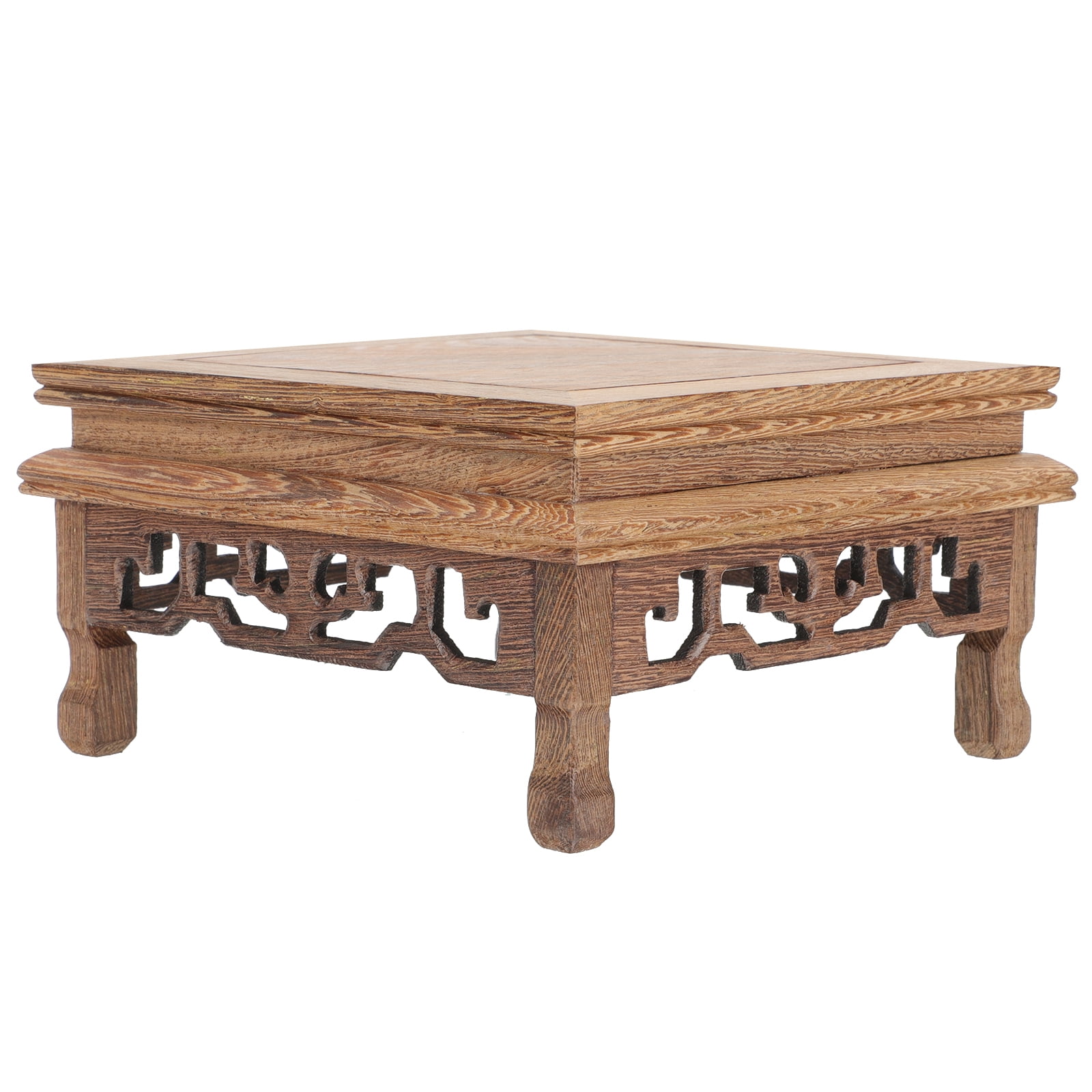 Qumonin Wooden Stool Display Stand Oriental Vase Pedestal Pot Holder Buddha Shelf L