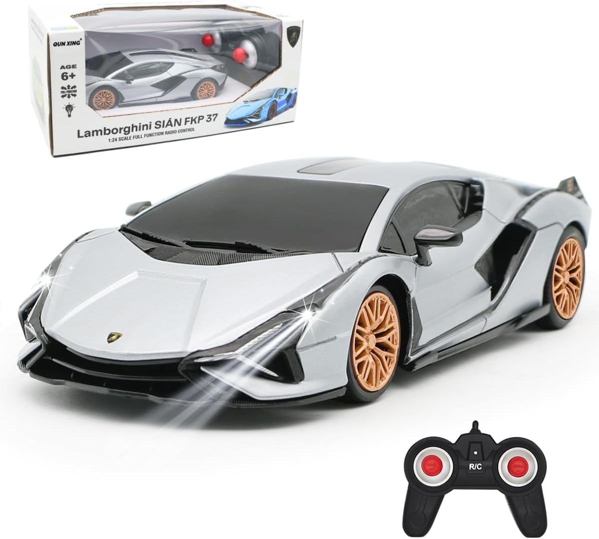 Qun Xing Remote Control Car 1:24 Lamborghini Officially Licensed 2.4GHZ for Kids Gift, Silver