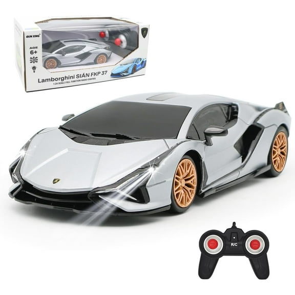Qun Xing Remote Control Car 1:24 Lamborghini Officially Licensed 2.4GHZ for Kids Gift, Silver