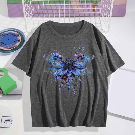 QunYou 2025 Trendy Women's Graphic Tee - Summer Short Sleeve Color Cotton Spandex Top with Prints Womens Printed Short Sleeved T-shirt (S-XXL)