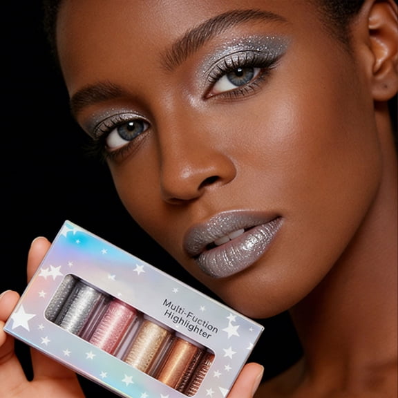 QunYou 6 Shade Metallic Shimmer Liquid Eyeshadow Set, Multi-Use Glitter Eye & Face Highlighter Kit, All-Day Wear Glitter Makeup Tints