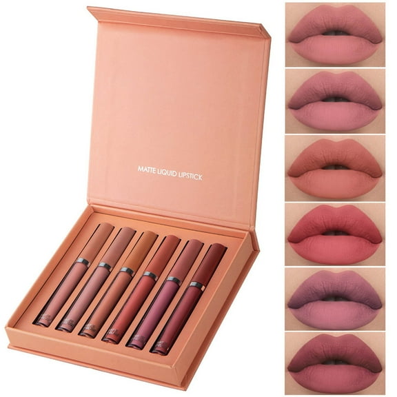 QunYou 6PCS Velvet Mist Face Lip Glaze Set Box Matte Lip Cheek-use Liquid Lipstick Women's Lip Glaze Set for Anniversary Birthday Party