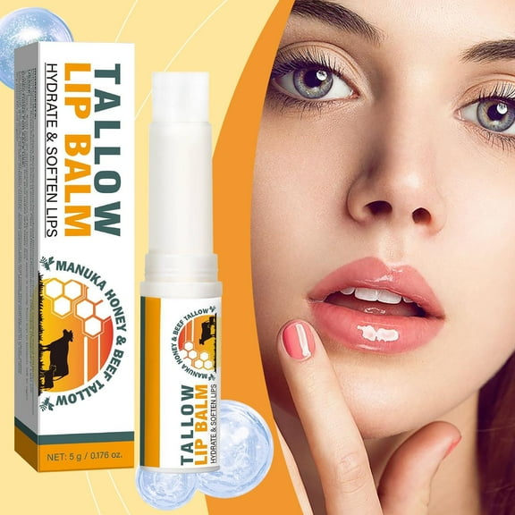 QunYou Beef Tallow Lip Balm Natural Beef Tallow Grass Fed Tallow Balm Beeswax Lip Balm Hydrating Moisturizer Lip Care Nourishing and Soothing 5g