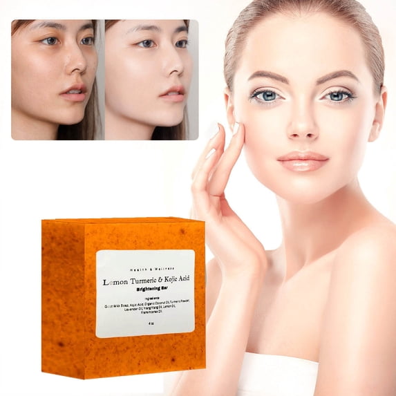 QunYou Lemon Turmeric and Kojic Acides Brighetning Bar Soap for Body Face for All Types Skin Care Products