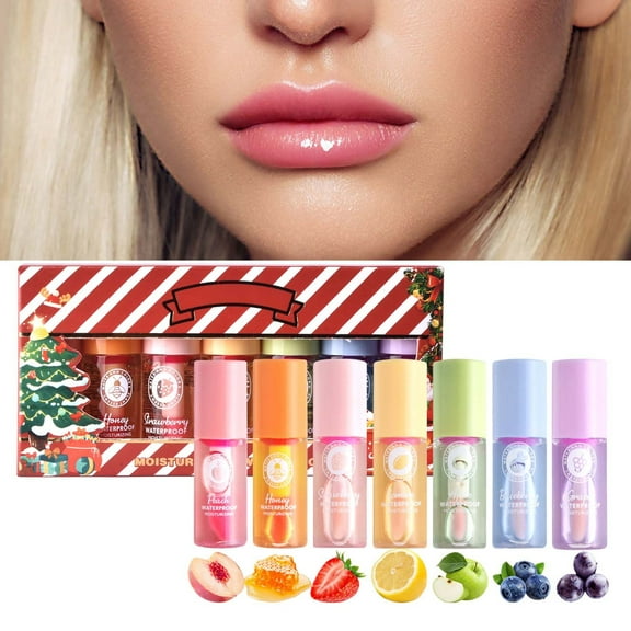 QunYou Lip Balm Set Box Temperature Lip Oil Color Lip Oil 7 Boxed Moisturizing Christmas Gift Box 24.5ml