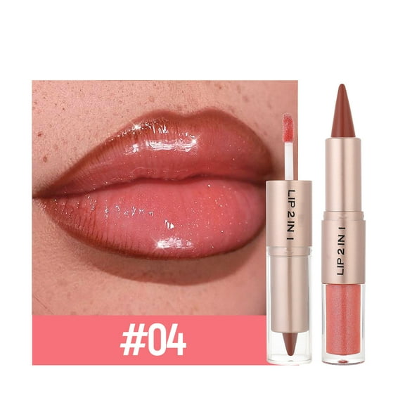 QunYou Lipstick Lip Line Lip Gloss Double Head 2-in-1 Makeup Matte Hook Line Lipstick Mirror Lip Gloss Lip Glaze 2.5ml