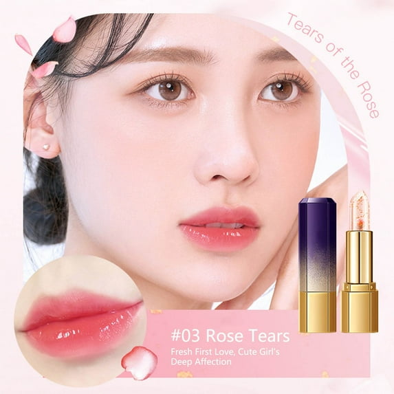 QunYou Petal Jelly Color-Changing Lipstick Translucent Gold Foil Moisturizing Lip Balm Temperature-Sensitive Lipstick Long-Lasting Non-Transferring