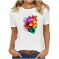 thumbnail image 1 of QunYou Short Sleeve T-Shirts for Women Halloween Skeleton Graphic Tees Tops, 1 of 7