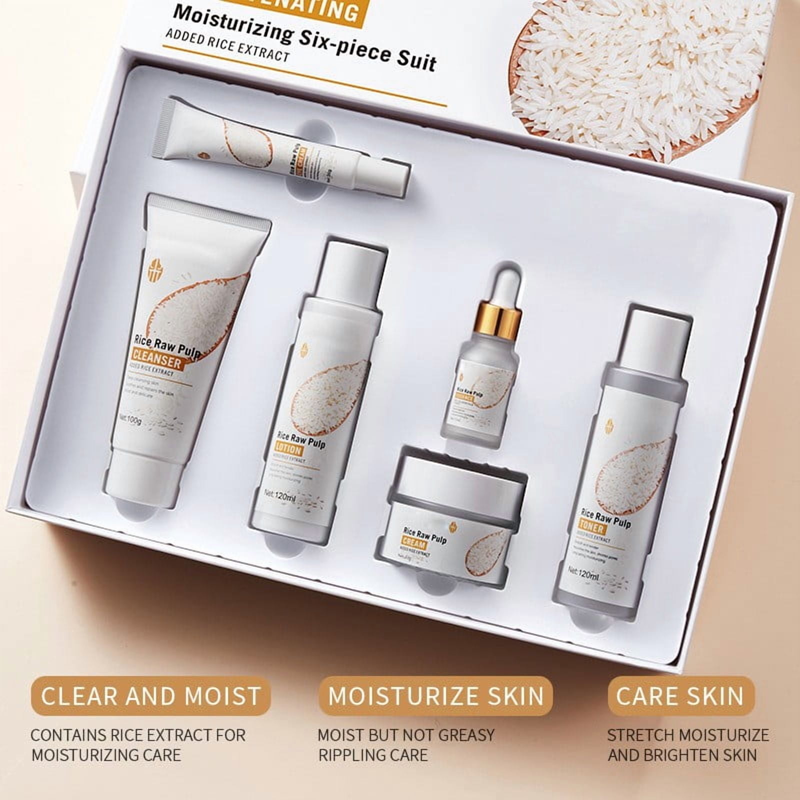 QunYou Skin Care Products for Women 6PCS Rice Puree Rejuvenation and Moisturizing Hydrating Set 120ml+15ml+120ml