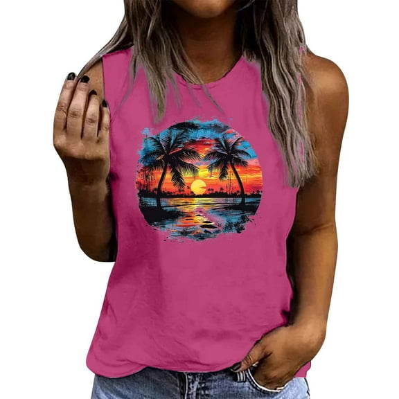 QunYou Tank Tops for Women Summer Tops Women's Summer Casual Round Neck Loose Sleeveless T-Shirt