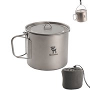 Qunature Titanium Water Cup Ultralight Foldable Handles and Lid Camping Mugs