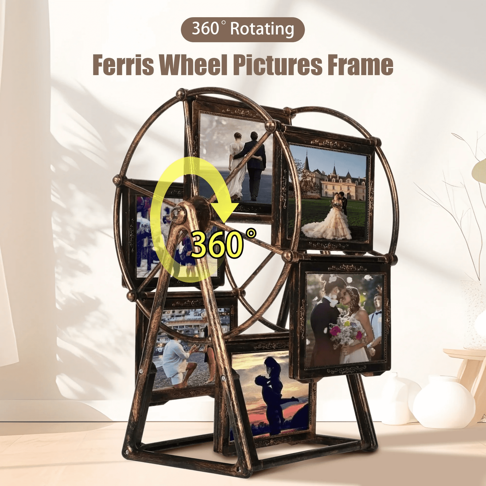 Qunbio Rotating Ferris Wheel Photo Frame, Vintage Bronze 5