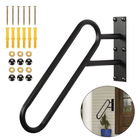 Qunbio 22.4" Steps Handrail U-Shaped Oil Rubbed Non-Slip Grab Bar for 1-3 Steps Wall Mounted Hand Railing for Outdoor Garage Entry Interior Exterior Stairway, Black, 304 Stainless Steel