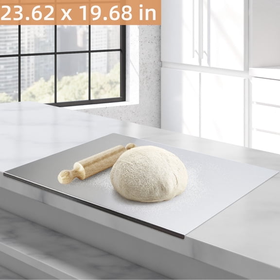 Qunbio 23.62'' x 19.68'' Stainless Steel Chopping Board, Large Metal Cutting Boards with Lip for Kitchen, Silver
