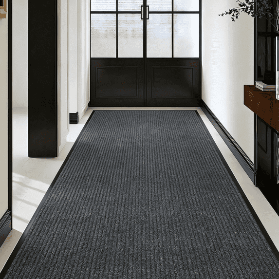 Qunbio Commercial Carpet Runner, 3' x 10' Commercial Rugs with Rubber Edge, Non-Slip Hallway Runner Rug for Indoor Outdoor High Traffic Areas, Gray