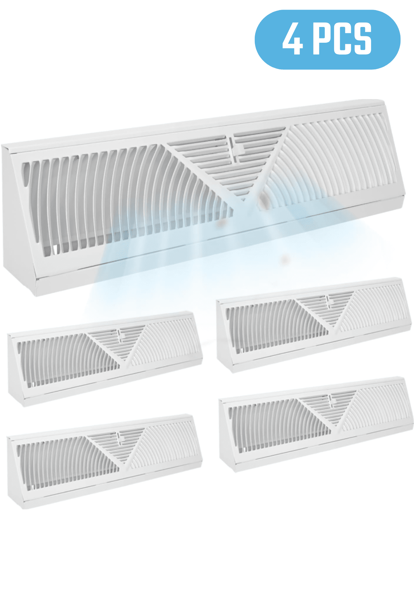 Qunbio 4 Pcs Corner Baseboard Register, 18 Inch Duct Opening Size Vent Covers, Adjustable Lever for Air Flow Control