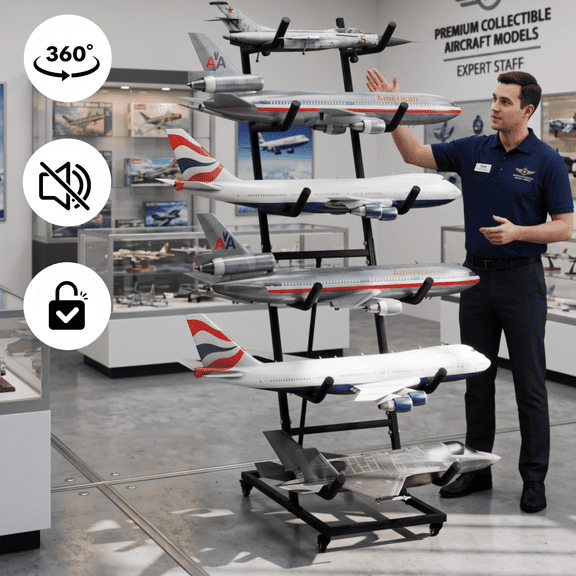 Qunbio 6-Shelf RC Airplane Storage Rack, Metal Display Stand on Wheels, Heavy Duty for Large Planes