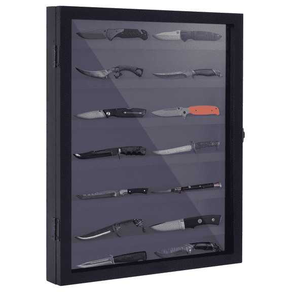 Qunbio Shadow Box Frame, 7 Tier Knife Display Case for Pocket Knife Collections, Wall Mounted Knife Protection Shadow Box with Lockable UV Protection Acrylic Door, Black