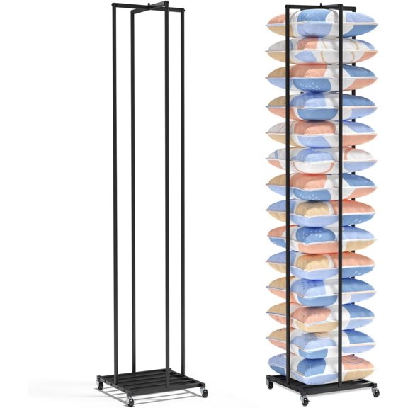 Qunbio 77" Pillow Storage Rack, Adjustable Pillow Display Rack with Wheels, Throw Pillow Storage for Retail, Home, Hotel, School, Black