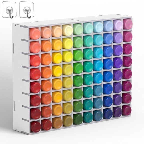 Qunbio 80 Grids Craft Paint Storage Organizer, Wall-Mountable Paint Holder, Stackable Paint Bottle Organizer Rack for 2 oz Acrylic Craft Paints