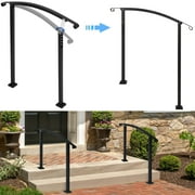 Qunbio 37" Adjustable Step Handrail, 1-3 Step Double Post Stair Railing for Outdoor or Indoor, Wrought Iron, Black