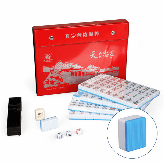 Qunbio Chinese Mahjong Game Set Large Tiles, 146 Pcs Traditional Mahjong Tile Set with Carrying Travel Case, Mah Jongg Sets for Family & Friends Gatherings with English Manual