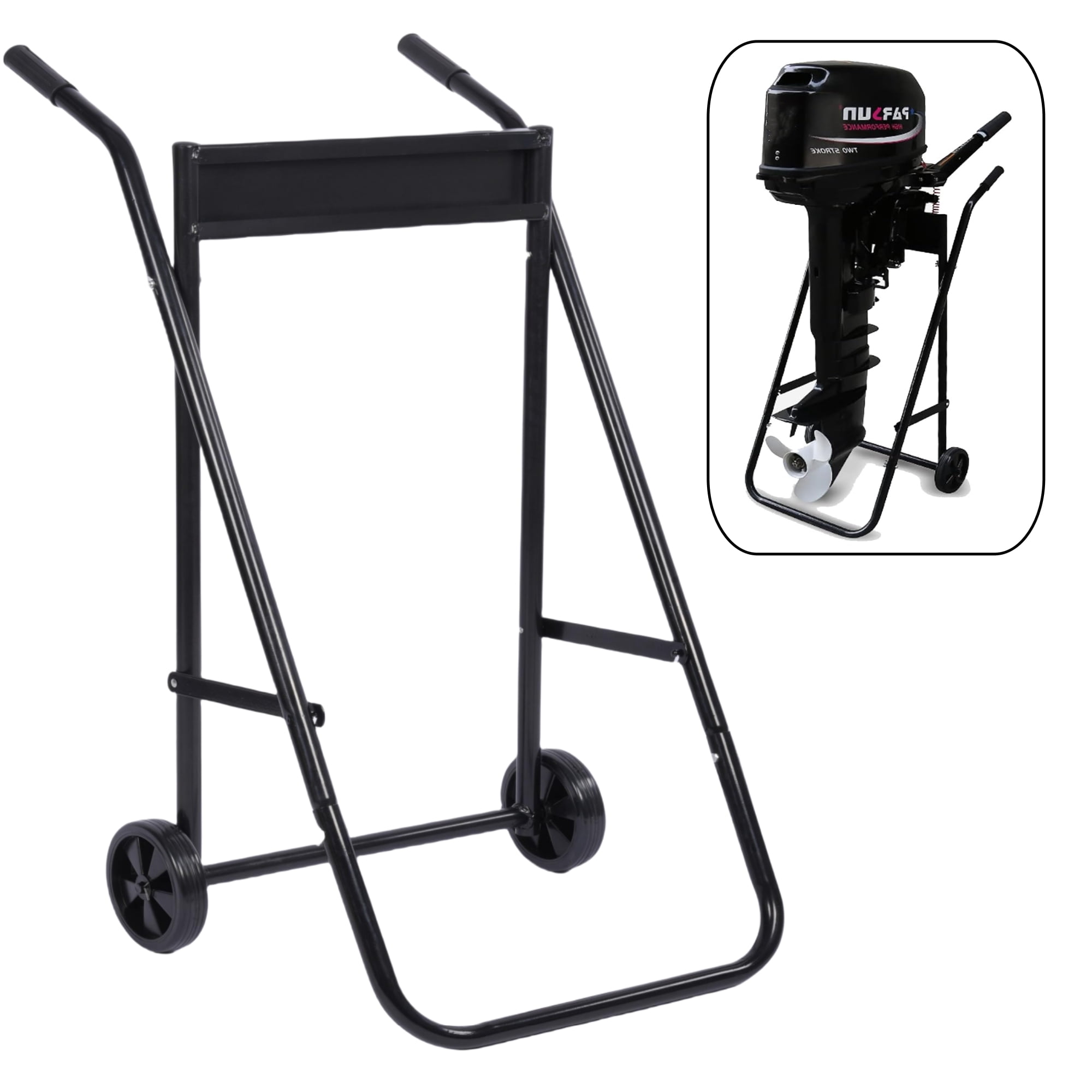 Qunbio Outboard Boat Motor Stand Folding Carrier Cart Dolly Heavy Duty Engine Stand with 2 Wheels 165 lbs Capacity