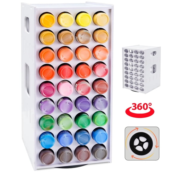 Qunbio Craft Paint Organizer, 72 Holes 360° Spinning Paint Storage Rack, Rotating Paint Storage Tower Organizer for 2 oz Paint Bottles