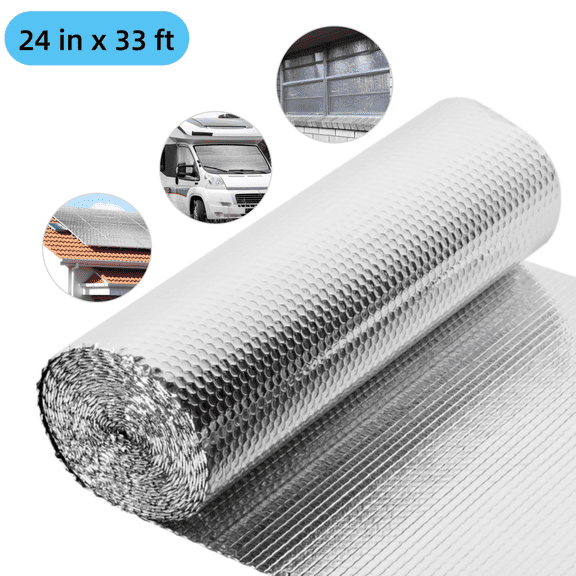 Qunbio Double Bubble Reflective Foil Insulation, 24in x 33ft Reflective Bubble Wrap Insulation, Thermal Barrier for Attics, Windows, Garages, Rv's, Ducts
