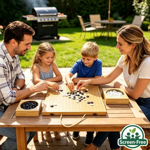 Qunbio Folding 19x19 Go Game Set Board with Bamboo Bowls and Imitation Jade Go Pieces, Classic Weiqi Strategy Games for Families, Gift Ready