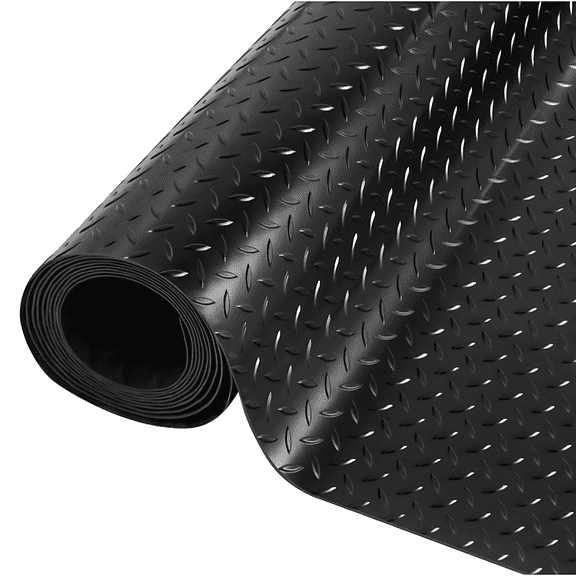 Qunbio Garage Floor Mat, 16.4 x 3.3 Ft Rubber Flooring Rolls with Diamond-Plate Design, Anti-Slip Garage Mats for Gym Warehouse Basement Trunk