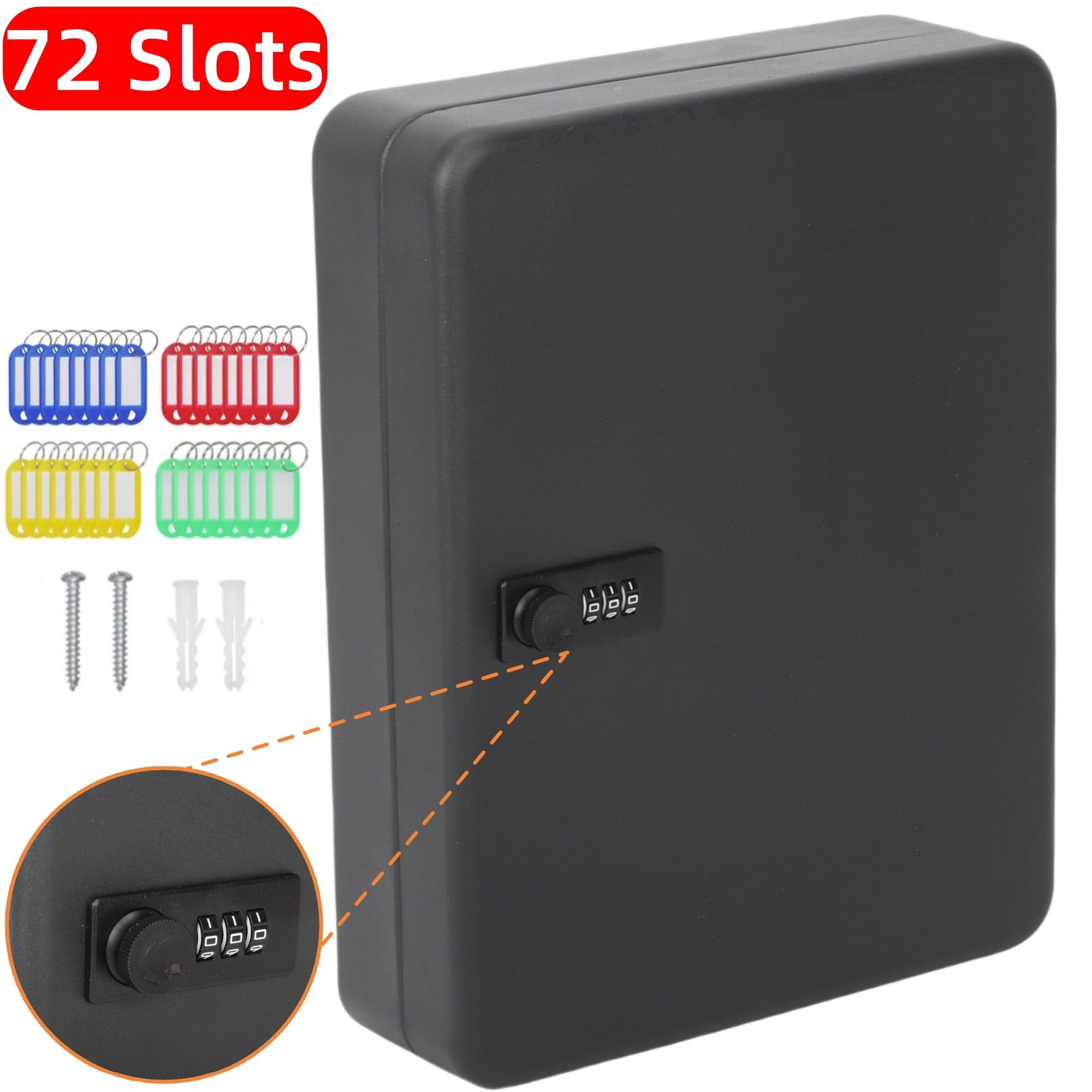 Walmart exclusive discounts  Qunbio 72 Slots Key Cabinet Lock Box with Colorful Key Tags, Wall Mount Digital Security Storage Box for Office, Hotel, Bank