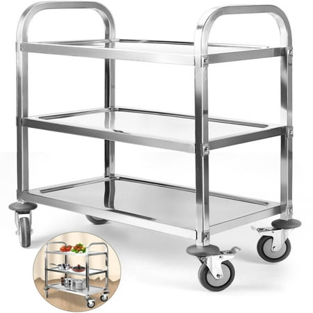 Qunbio Large Stainless Steel Rolling Cart, 330 lbs Catering Storage Trolley for Hotels Restaurant Home