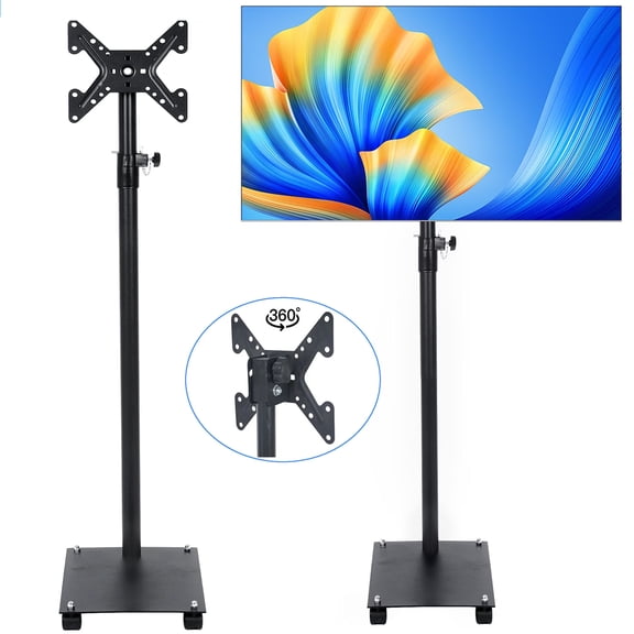 Qunbio Mobile Floor TV Stand for 12-42 inch TVs, Height Adjustable Rolling TV Stand with Wheels