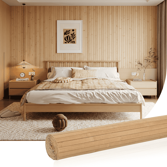 Qunbio Natural Bamboo Wall Panel, 48''x 96'' Decorative Wall Panels for Interior Wall Decor, Flexible Wall Cladding Panels for Living Room, Bedroom, Office, Kitchen Island (Carbonized)
