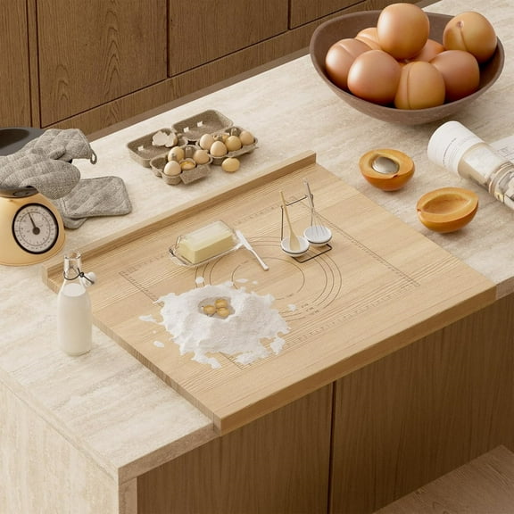 Qunbio Over-The-Counter-Edge Pastry Board, Bread Board with Carving Ruler & Pie Template, 2 in 1 Kneading Board, Acacia Wood