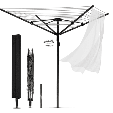 Qunbio Clothes Drying Rack,Heavy-Duty Steel Frame Drying Rack,12-Line 165ft Drying Rack Clothing,Adjustable Height 360°Rotation,Foldable Outdoor Umbrella Laundry Rack for Backyard