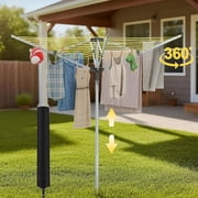 Qunbio Rotary Umbrella Drying Rack, 12 Lines with 165 ft Drying Space, Collapsible 4 Arms Umbrella Clothesline Outdoor for Laundry, Adjustable Height Clothes Drying Rack for Backyard