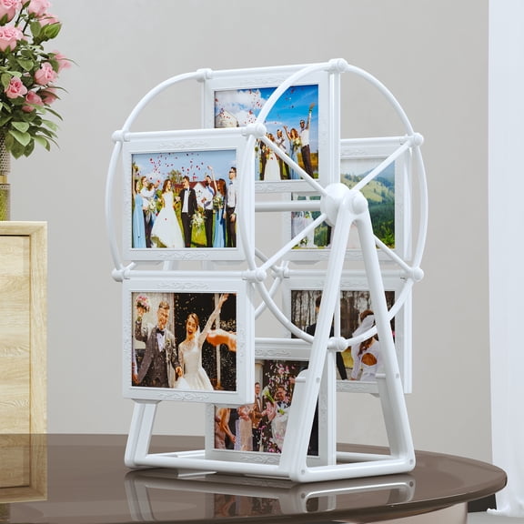 Qunbio Rotating Ferris Wheel Picture Frame, Vintage White Picture Frame with Space for 12 Photos