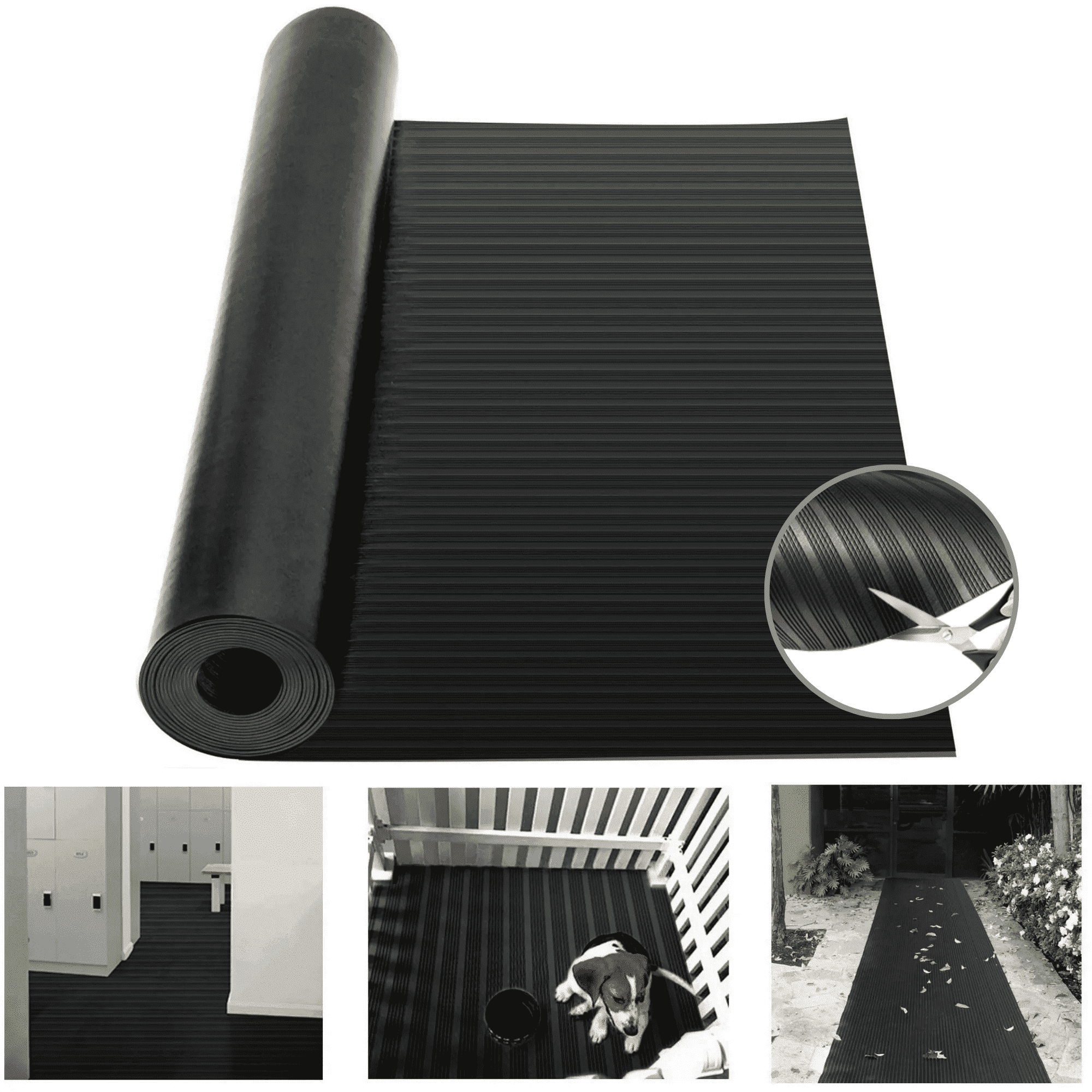Qunbio Corrugated Rubber Floor Mats, 1/8 in x 3.3ft x 9.8ft, Heavy Duty Fine Rib Rubber Mat Roll for Garage Laboratory Entryway