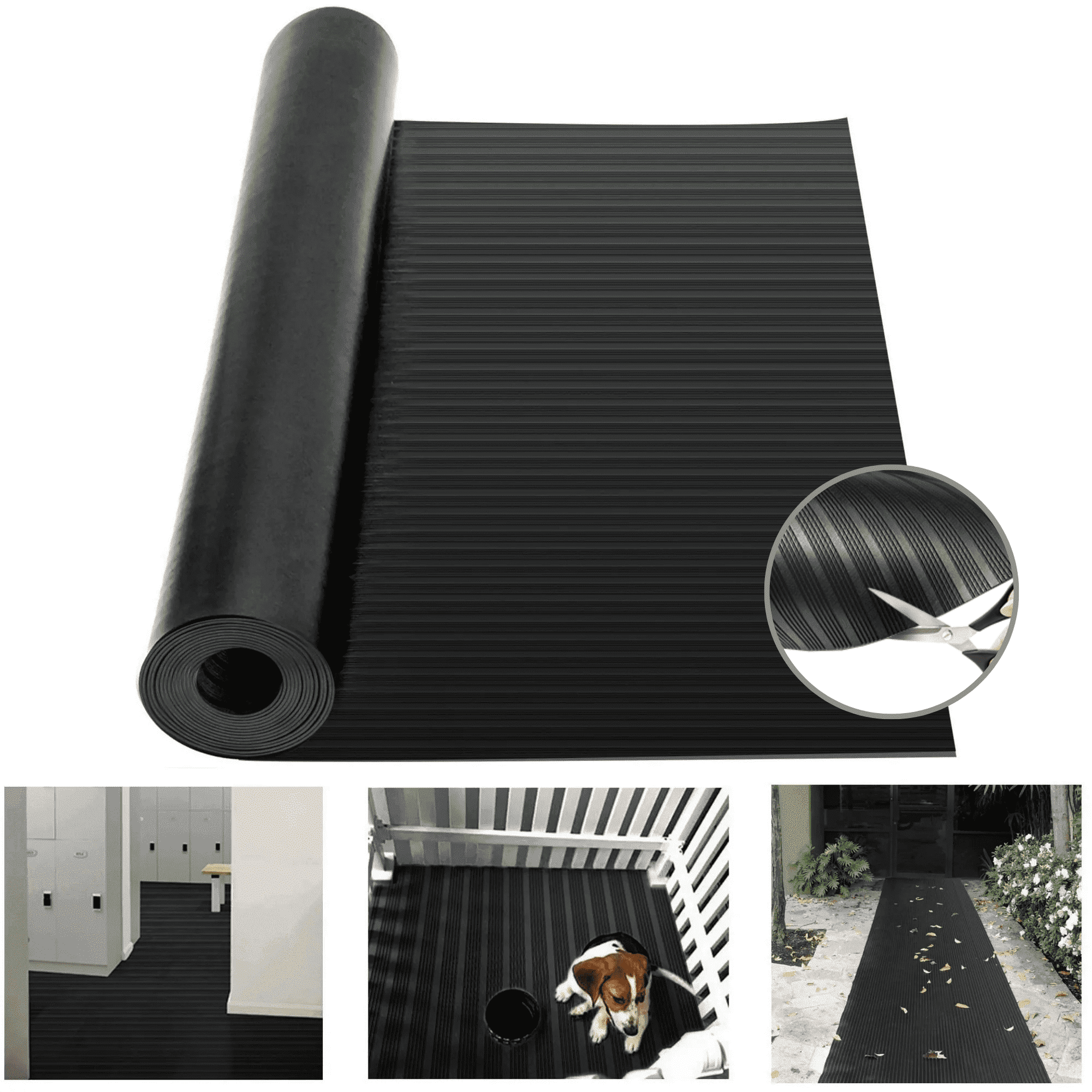 Qunbio Corrugated Rubber Floor Mat, 3.3ft x 9.8ft Fine Rib Heavy Duty Garage Floor Mat for Home, Entryway, Lab, Indoor Outdoor Floor Protection