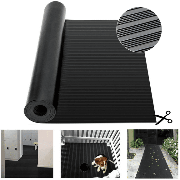 Qunbio Corrugated Rubber Floor Mat, 3.3ft x 9.8ft Fine Rib Heavy Duty Garage Floor Mat for Home, Entryway, Lab, Indoor Outdoor Floor Protection