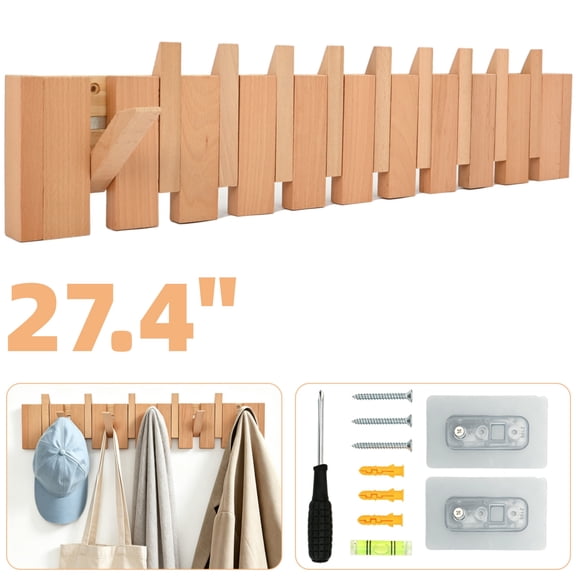 30 Inch Robe Hook Rack Coat Rack Wall Mount Piano Flip Down Hook 6 Hooks Beech - Walmart.com