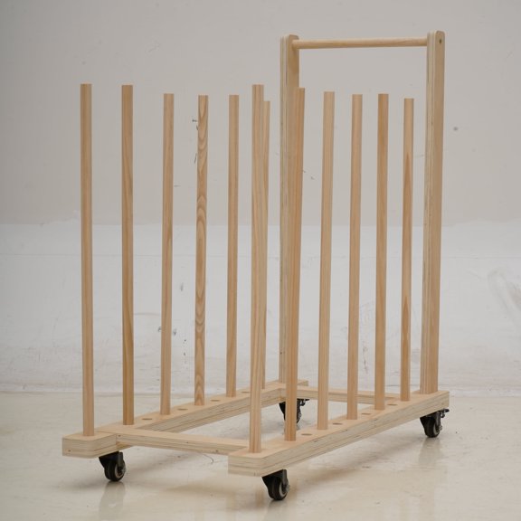 Qunbio Wooden Art Storage Rack with Handle & Caster Wheels, Mobile Art Drying Rack for Canvas, Drawing Board, Printed Matter, Paper Pad for Art Studio, Gallery, Artworks, 31.5 x 14.2 x 31.5 in
