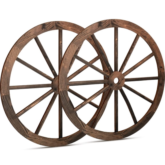 Qunclay 2 Pcs Wagon Wheel Decor Wooden Western Cowboy Party Decorations Vintage Rustic Wagon Wheel Wood Cartwheel Decor for Bar Garage Indoor Outdoor (Brown,18 Inch) Y102