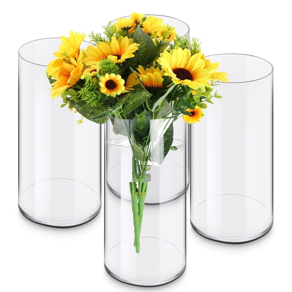 Qunclay 4 Pcs Acrylic Flower Vase Plastic Cylinder Vase for Centerpiece Decorative Clear Acrylic Cylinder Containers Break Resistant Round for Home Party Table Deco(5 x 10 Inch) Y101