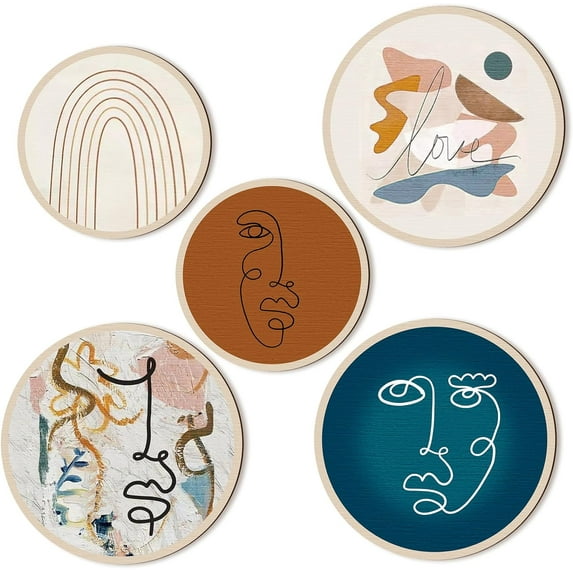 Qunclay 5 Pcs Wall Art Decor Wooden Living Room Wall Decor Bohemian Wall Hanging Decor Farmhouse Geometric Hanging Decor 10'' and 8'' Aesthetic Wood Minimalist Wall Art for Bedroom (Abstract)